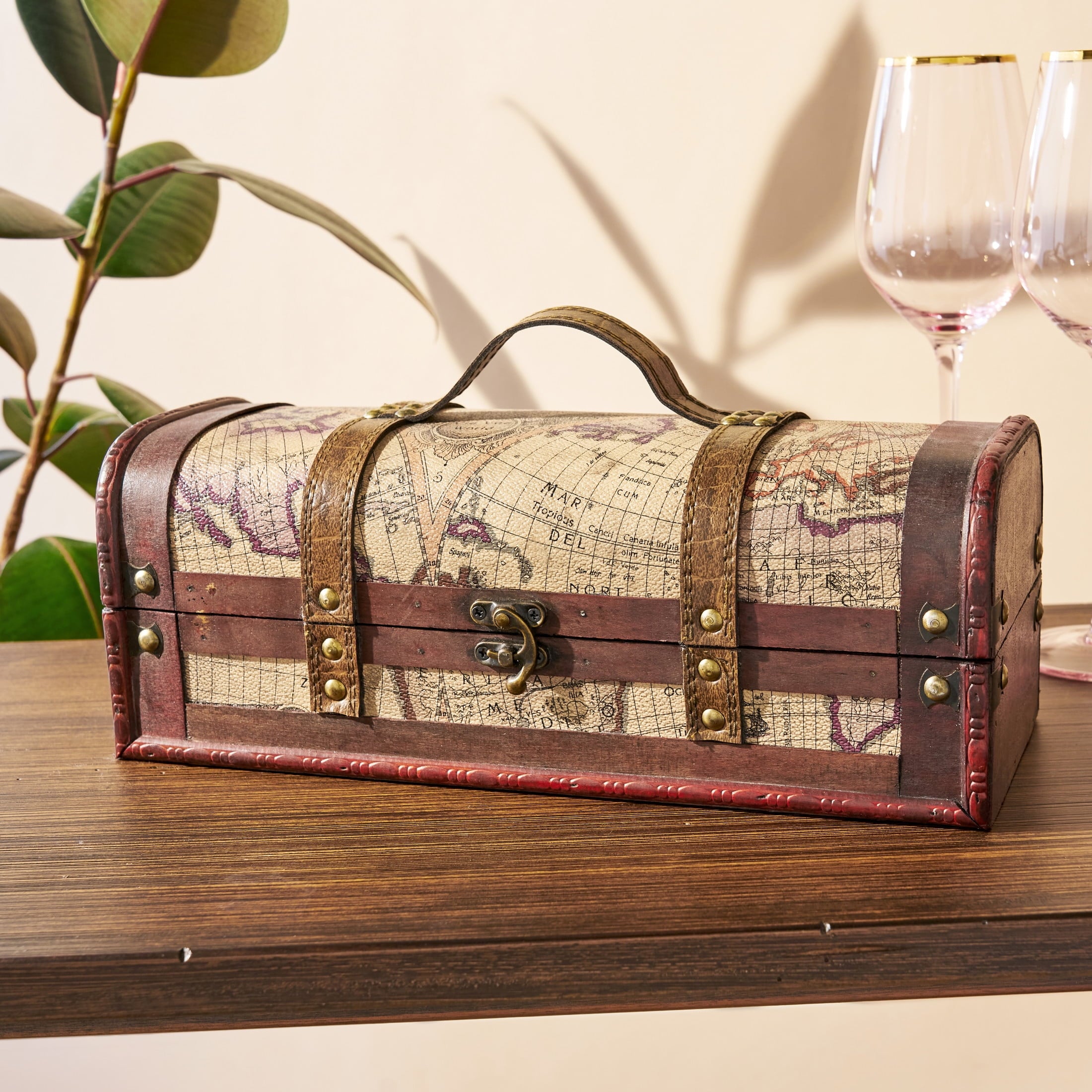 Twine Old World Wine Gift Box, 1-Bottle Wooden Wine Box, Wedding Gifts
