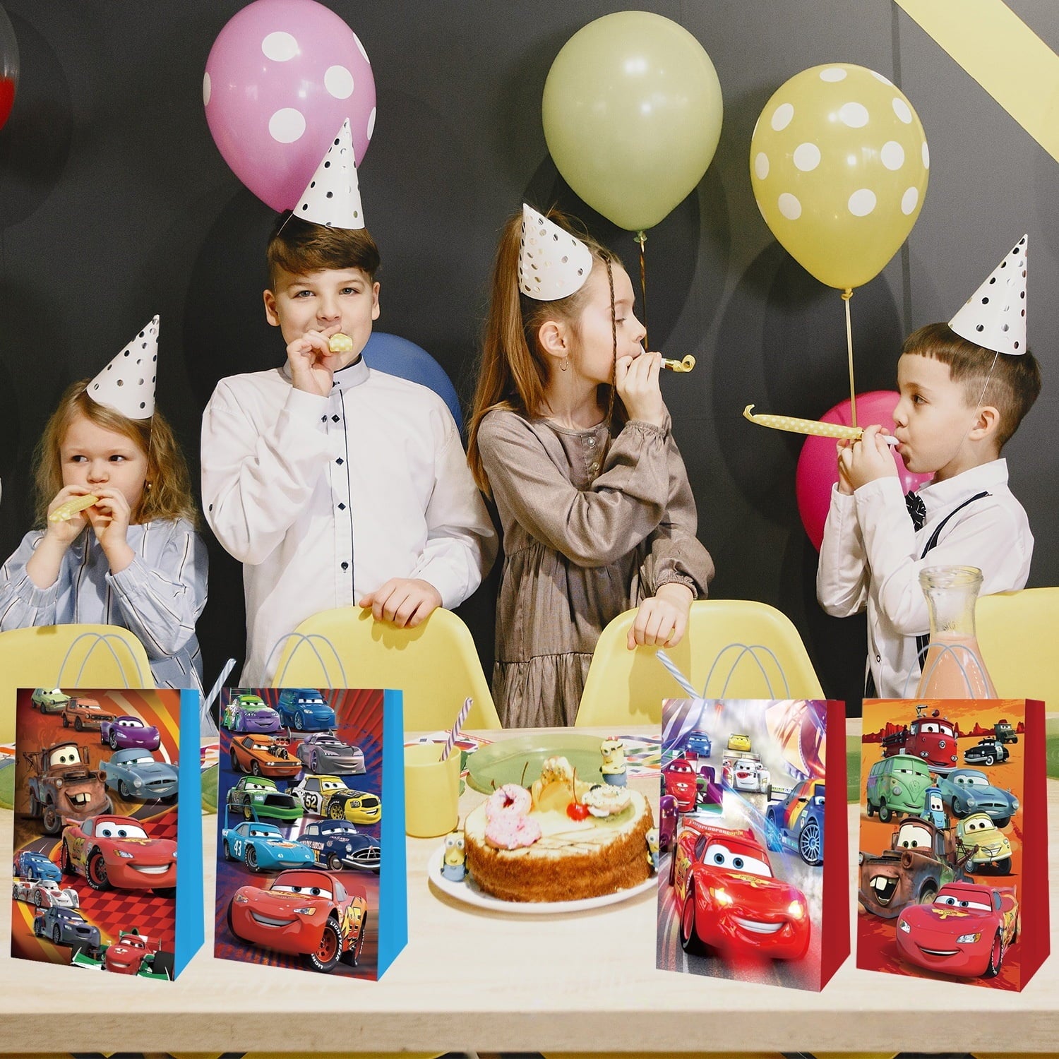 24 Pcs Cars Cartoon Party Gift Bags, Birthday party bags, Cartoon candy bags, Party Supplies(8.26"×5.9"×3.15")