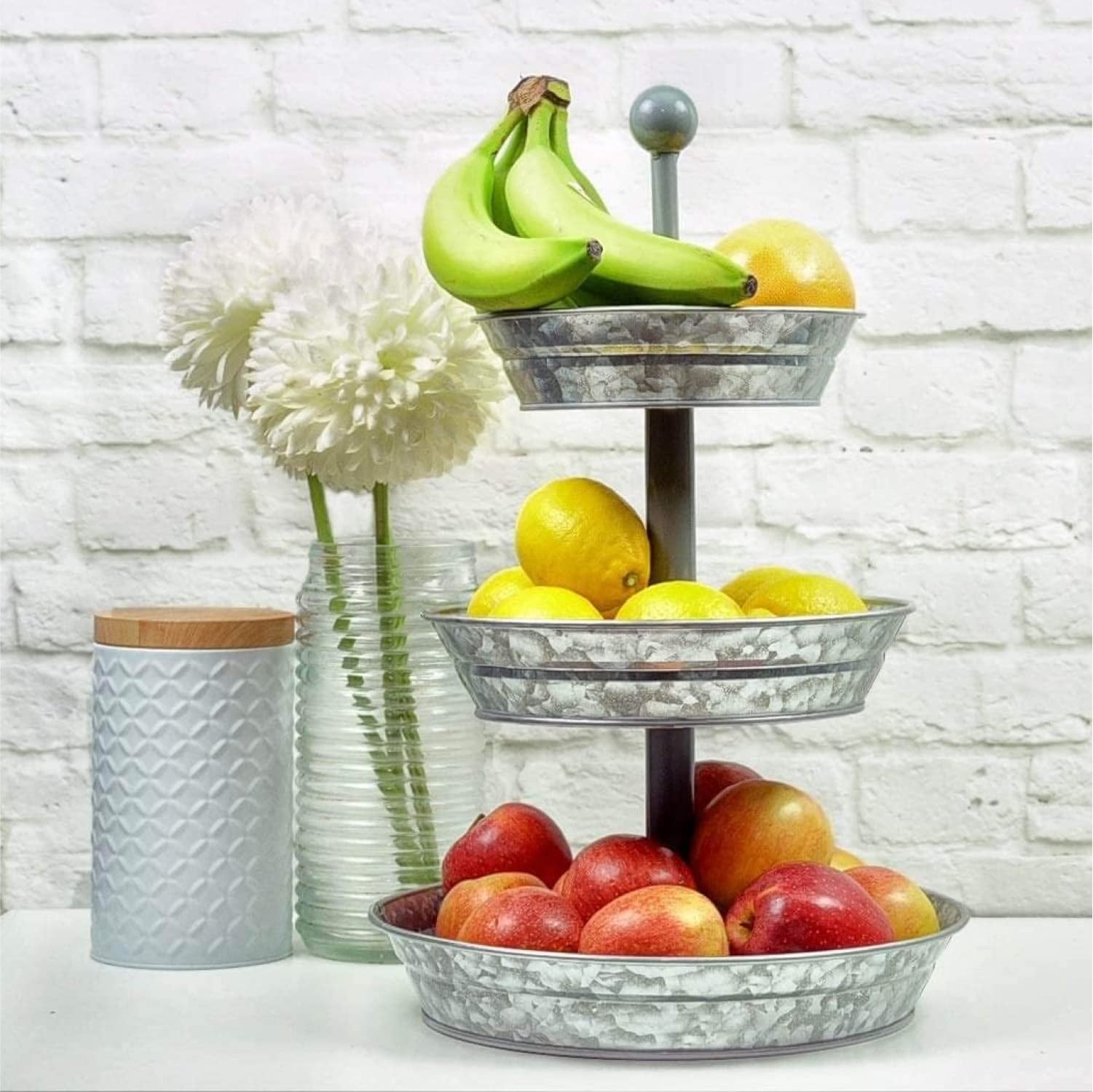 3 Tier Serving Tray - Galvanized, Rustic Metal Stand. Dessert, Cupcake, Fruit & Party Three Tiered Platter. Country Farmhouse Vintage Decor for The Kitchen, Home, Farm & Outdoor by Hallops