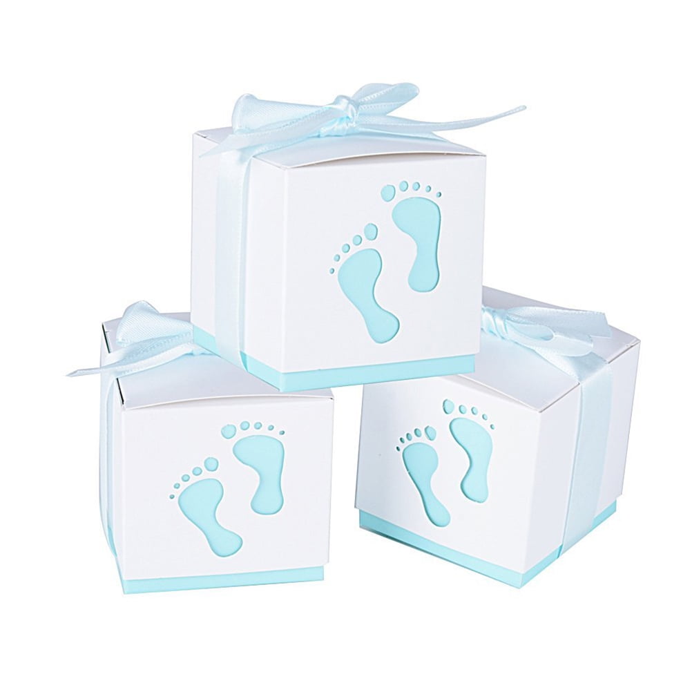 MLINS 100 Pcs Hollowed Candy Box Wedding Favor Boxes Chocolate Candy Wrappers Party Favors for Bridal Shower Wedding Party Birthday(Sky-blue with Ribbon)