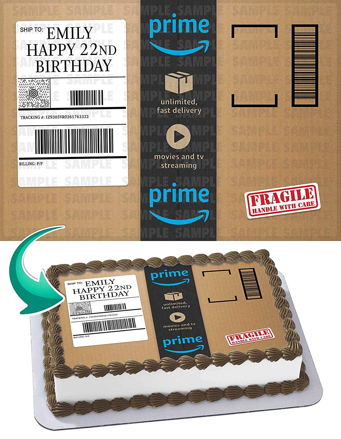 Amazon Prime - Edible Cake Topper - 11.7 x 17.5 Inches 1/2 Sheet rectangular