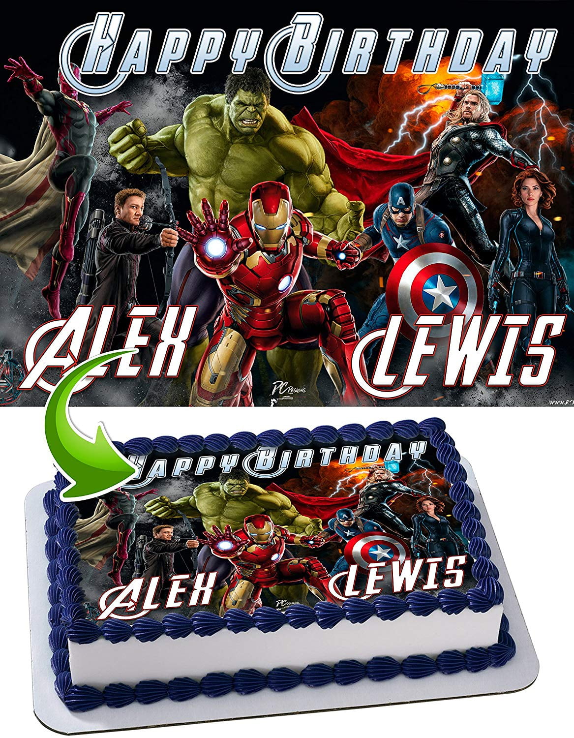 Anvengers Hulk, Iron Man, Thor, Captain America - Edible Cake Topper - 11.7 x 17.5 Inches 1/2 Sheet rectangular