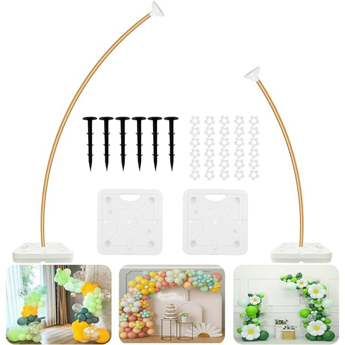 Ikerall Balloon Arch (White) Kit is 8.2 feet high and 5 feet wide with 30 balloon clips, a balloon pump, and other accessories DIY Free Bending Shape Half Arch Aluminum Alloy Material Bracket with PV