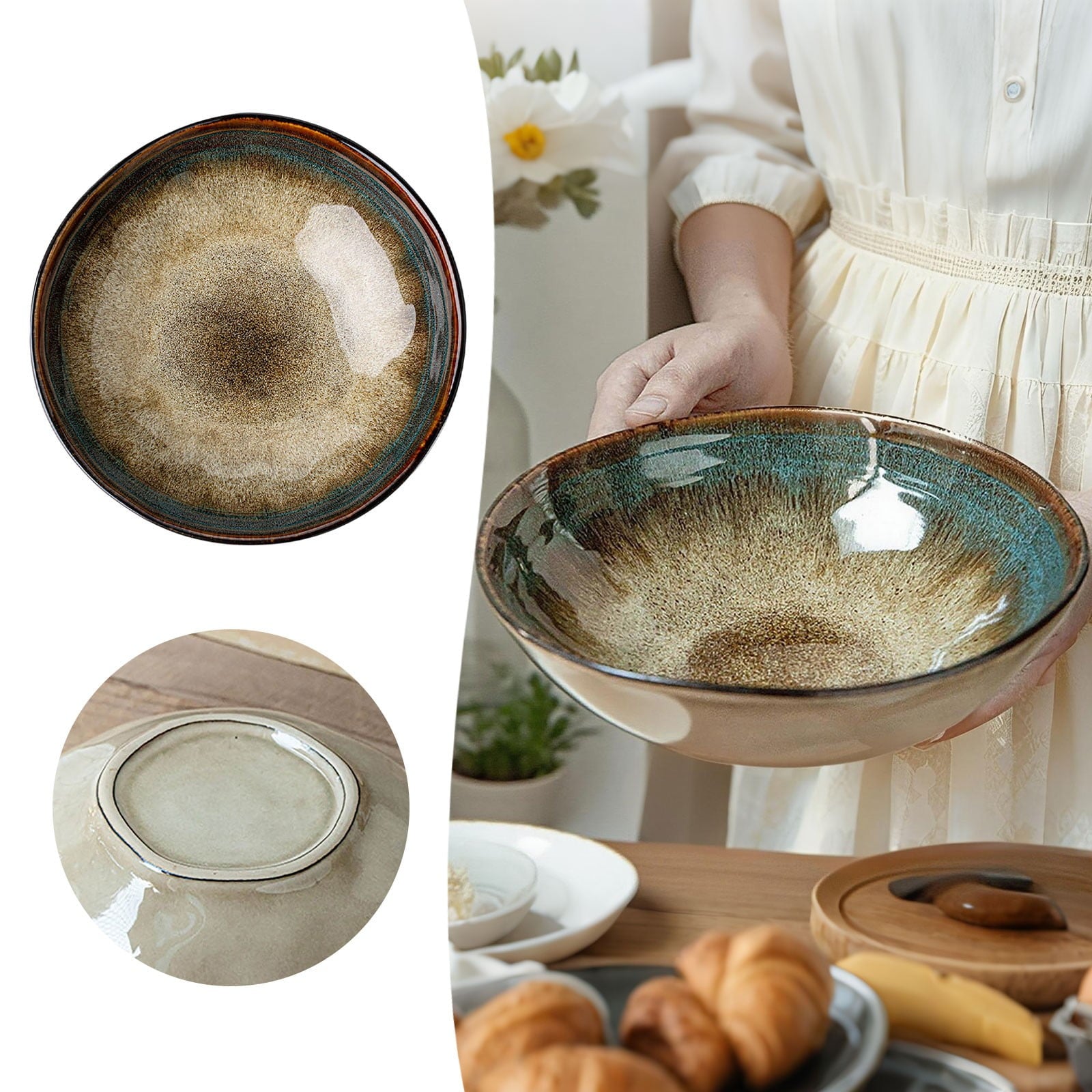 CHIKANSTORE Ceramic Bowls, Hand-designed Kitchen Table Decorative Plates,8X2.5inch