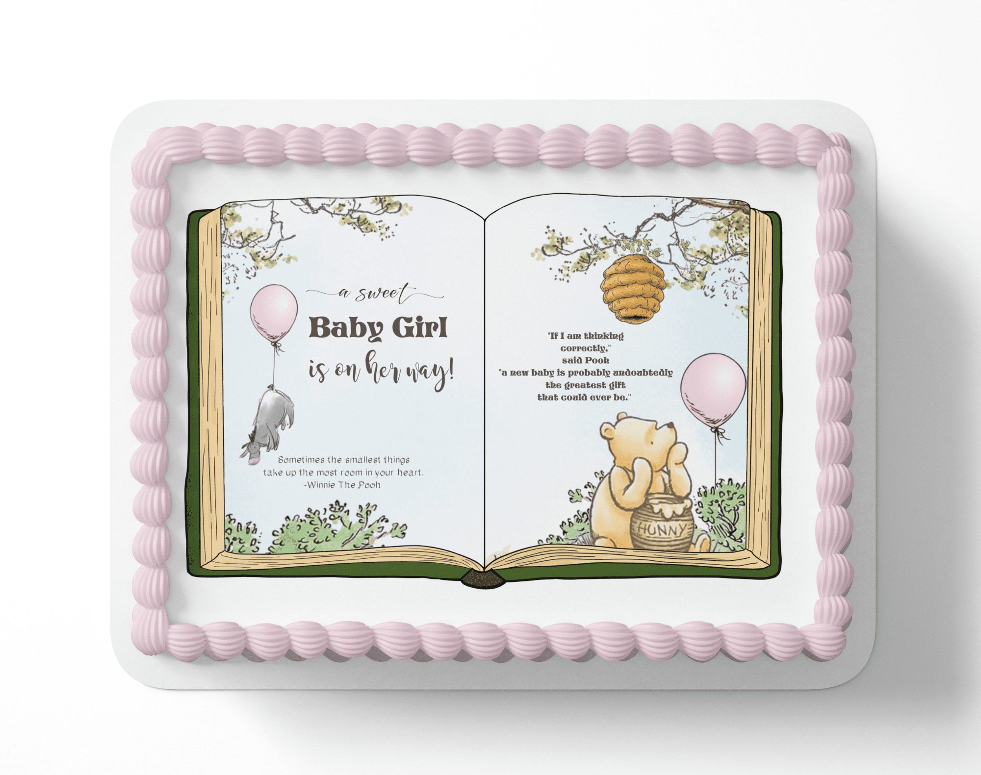 Cake Topper Winnie the Pooh Pooh Bear Baby Girl Shower Edible Image, 1 Count