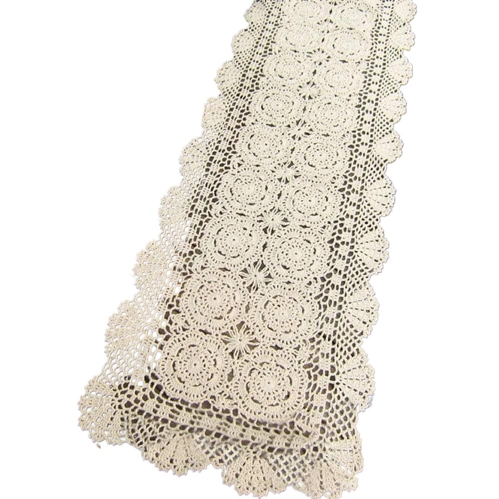 Crochet Lace Table Runner Rectangular Floral Home Dining Table Dresser Décor  Rustic Wedding Bridal Shower Tabletop Cover