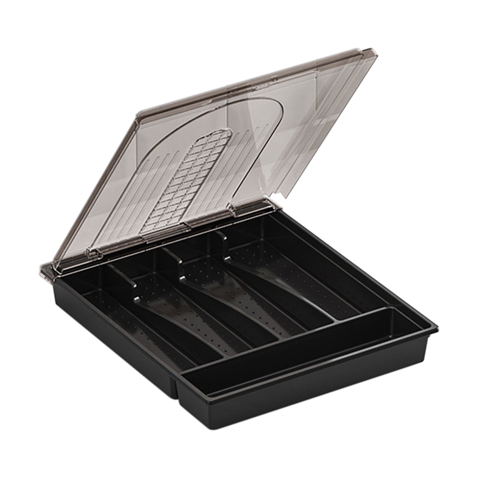 Cutlery Organizer Tray with Lid, Desktop Utensil Drawer Divider, Outdoor Picnic Kitchen Storage for Knives Forks Spoons, Multi-Compartment Tableware Holder