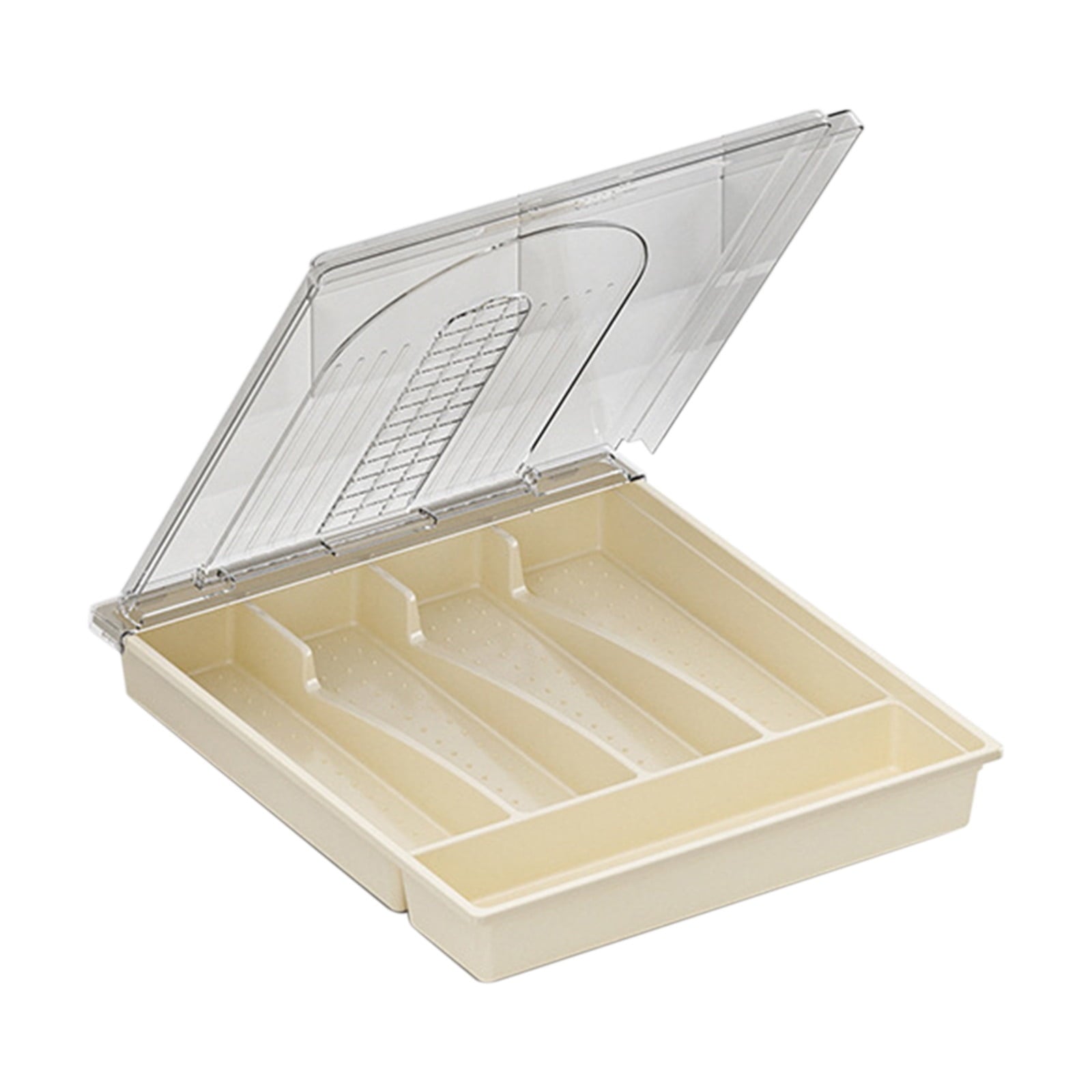 Cutlery Organizer Tray with Lid, Desktop Utensil Drawer Divider, Outdoor Picnic Kitchen Storage for Knives Forks Spoons, Multi-Compartment Tableware Holder