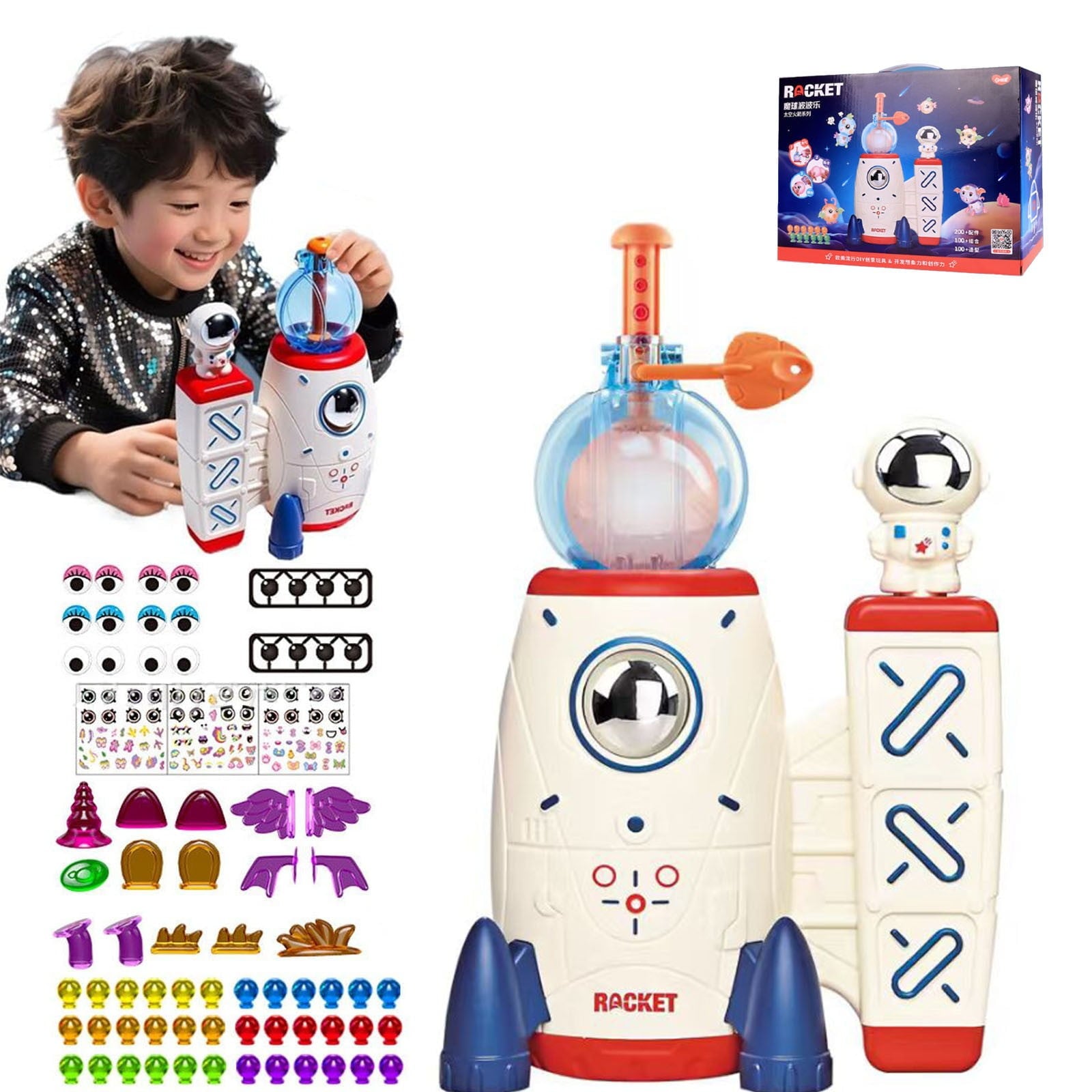 DIY Space Magic Balloon Craft Kit,Diy Balloon Space Rocket,Sticker Decorated Balloons Toy,Rocket Air Pump Fun with Balloon Monster Pals,DIY Creative Activity,Birthday Gifts