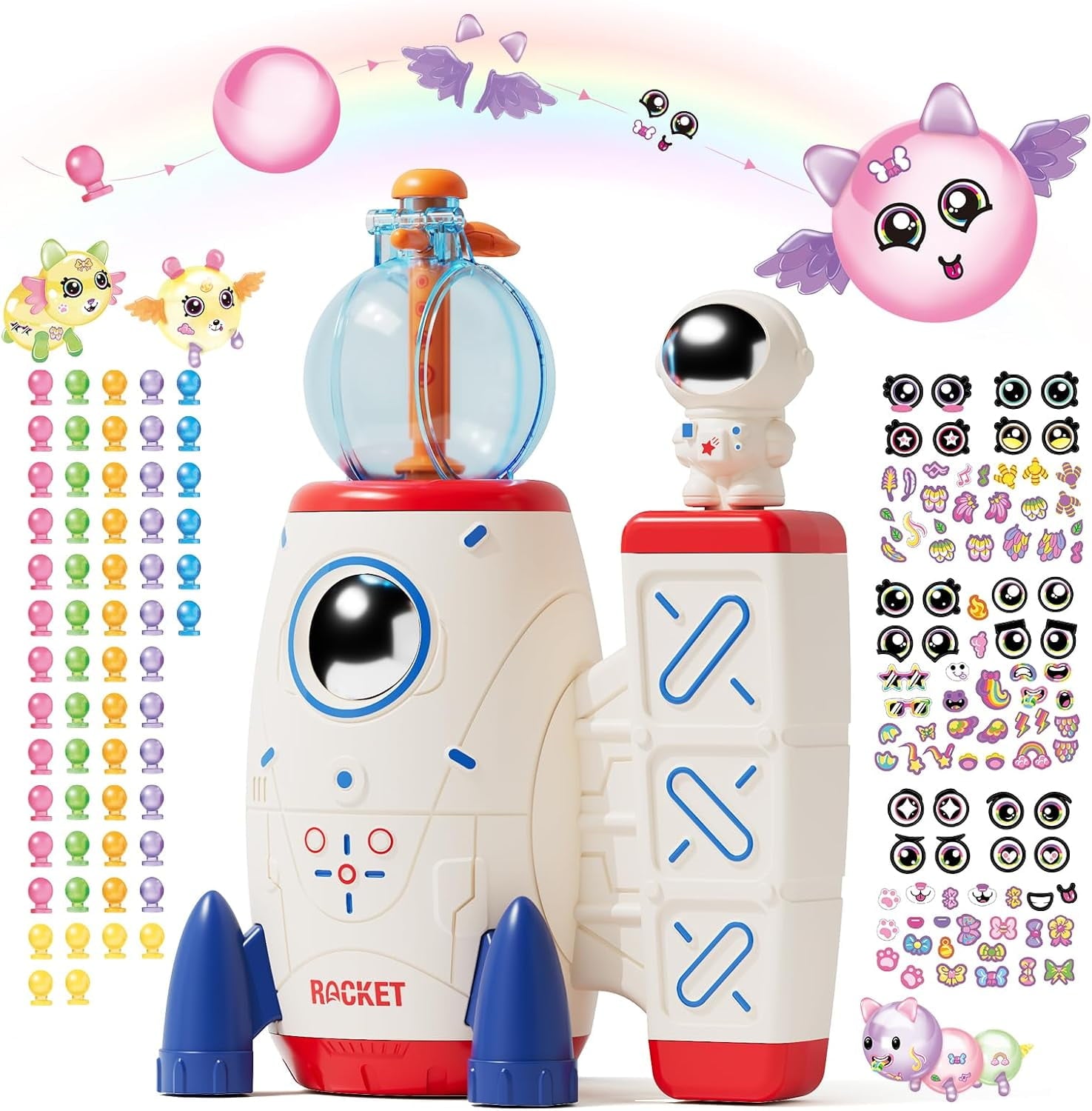 DIY Space Magic Balloon Craft Kit, Sticker Decorated Balloons Toy for Kids, Rocket Air Pump Fun with Balloon Monster Pals, DIY Creative Activity, Birthday Gifts for Girls Boys Ages 3+
