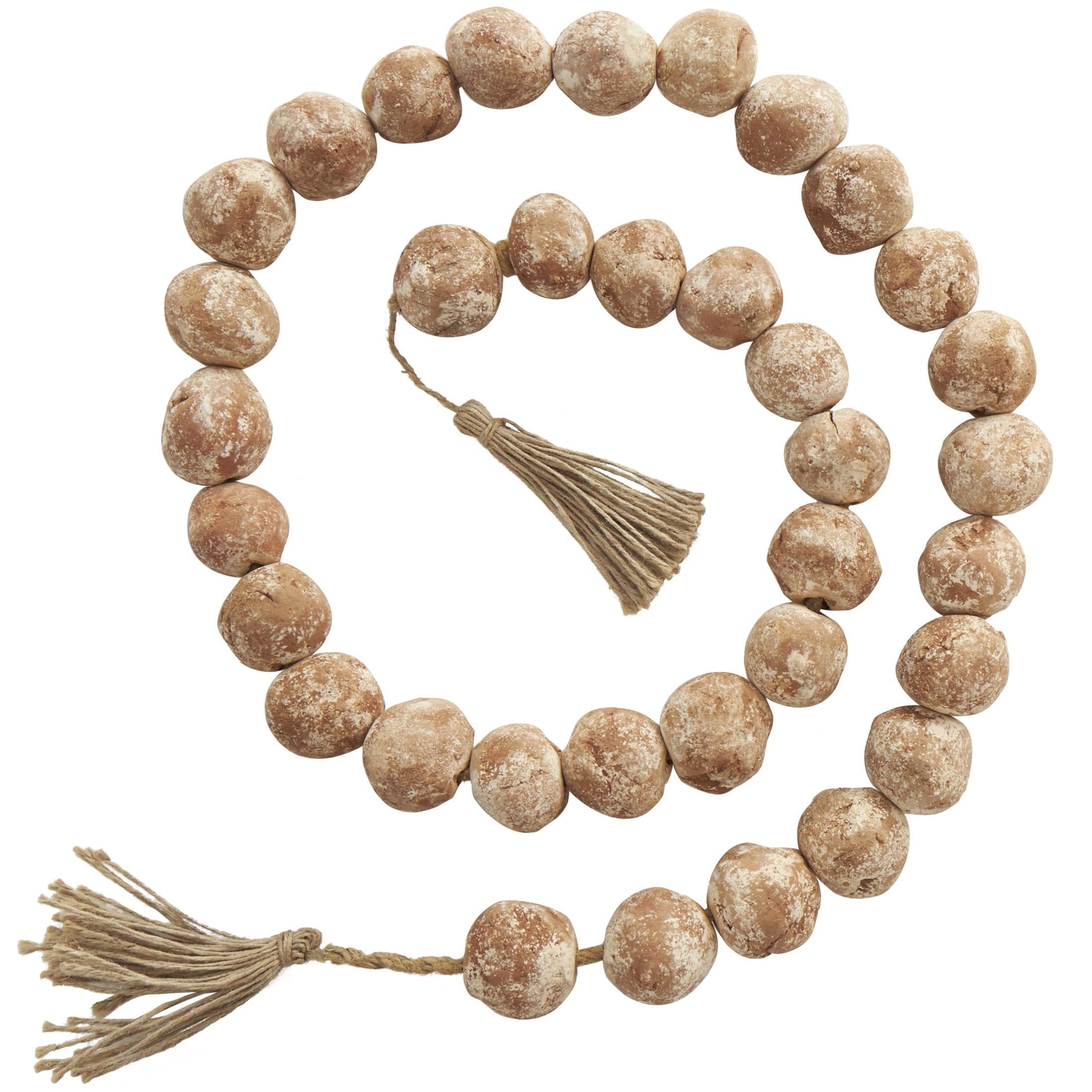 DecMode Handmade Round Intricately Shaped Large Distressed Orange Ceramic Garland with Tassel