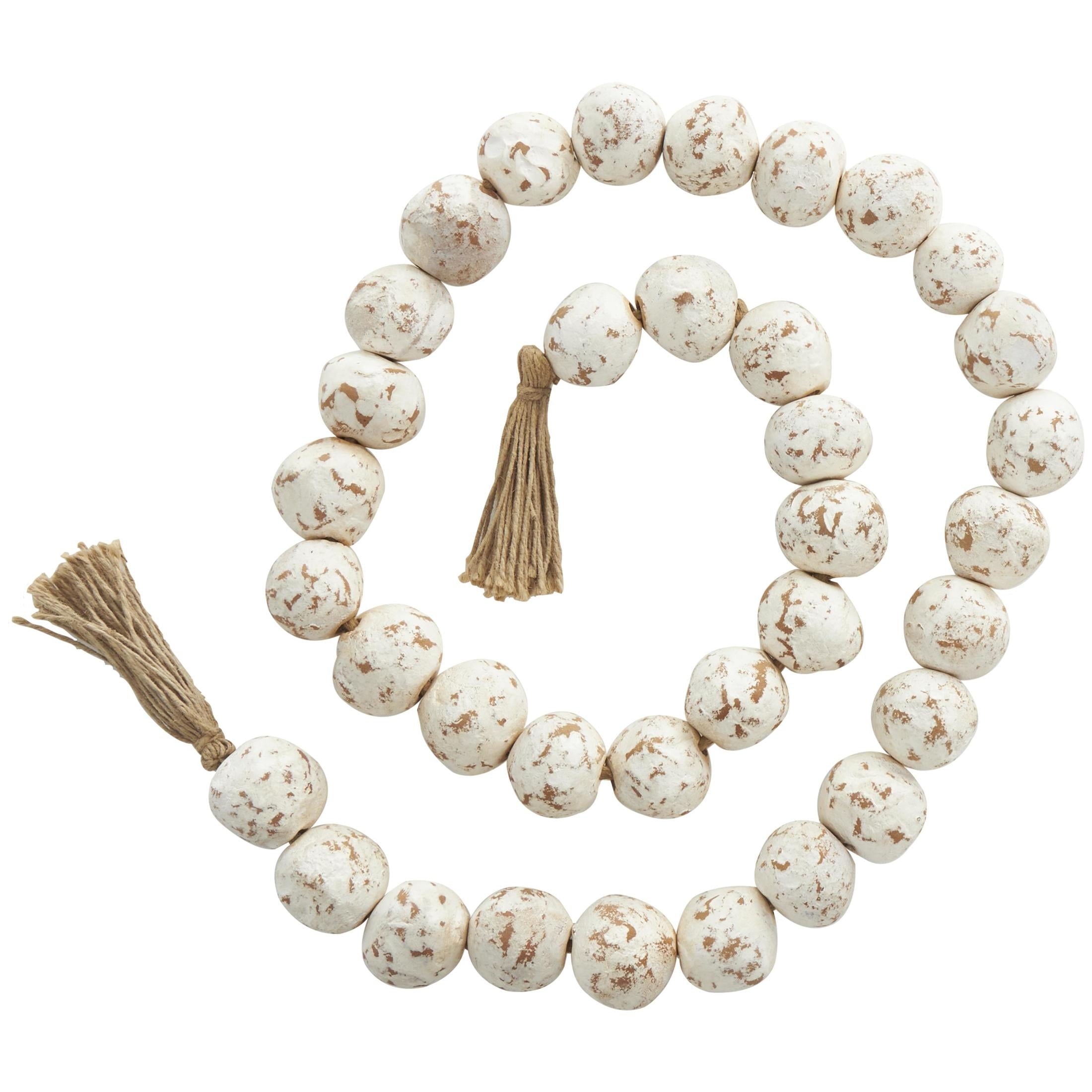 DecMode Handmade Round Intricately Shaped Large Distressed Orange Ceramic Garland with Tassel