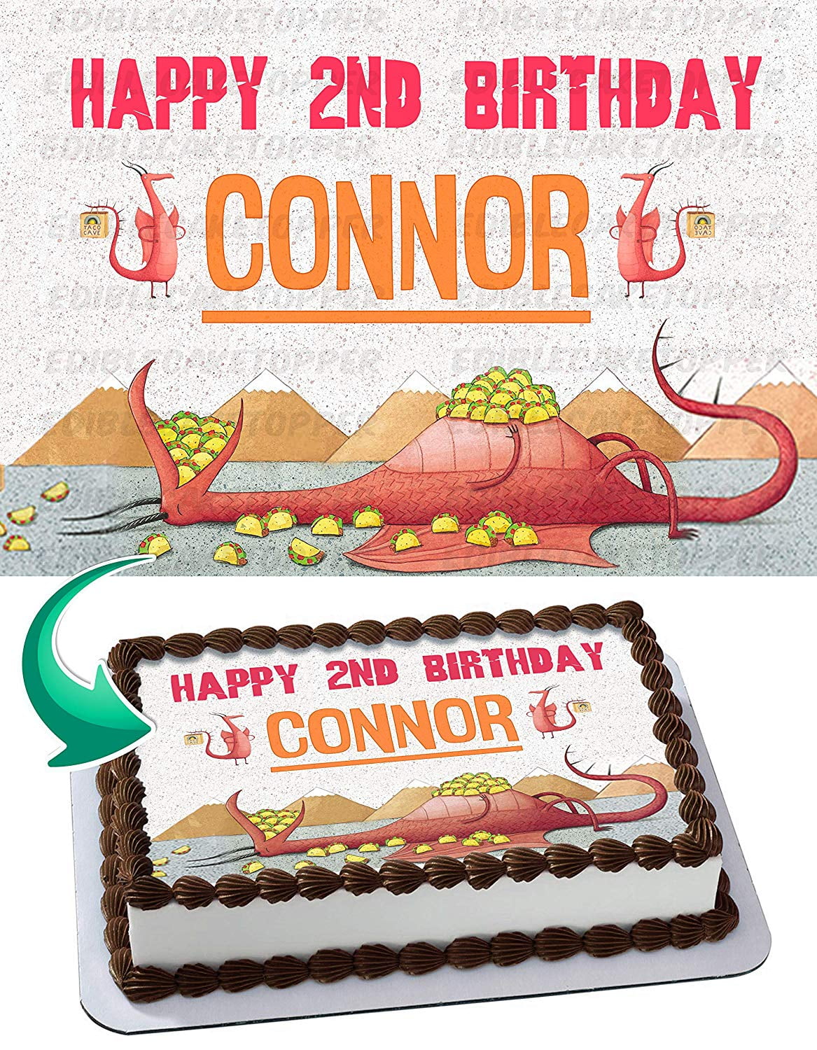 Dragons Love Tacos - Edible Cake Topper - 11.7 x 17.5 Inches 1/2 Sheet rectangular