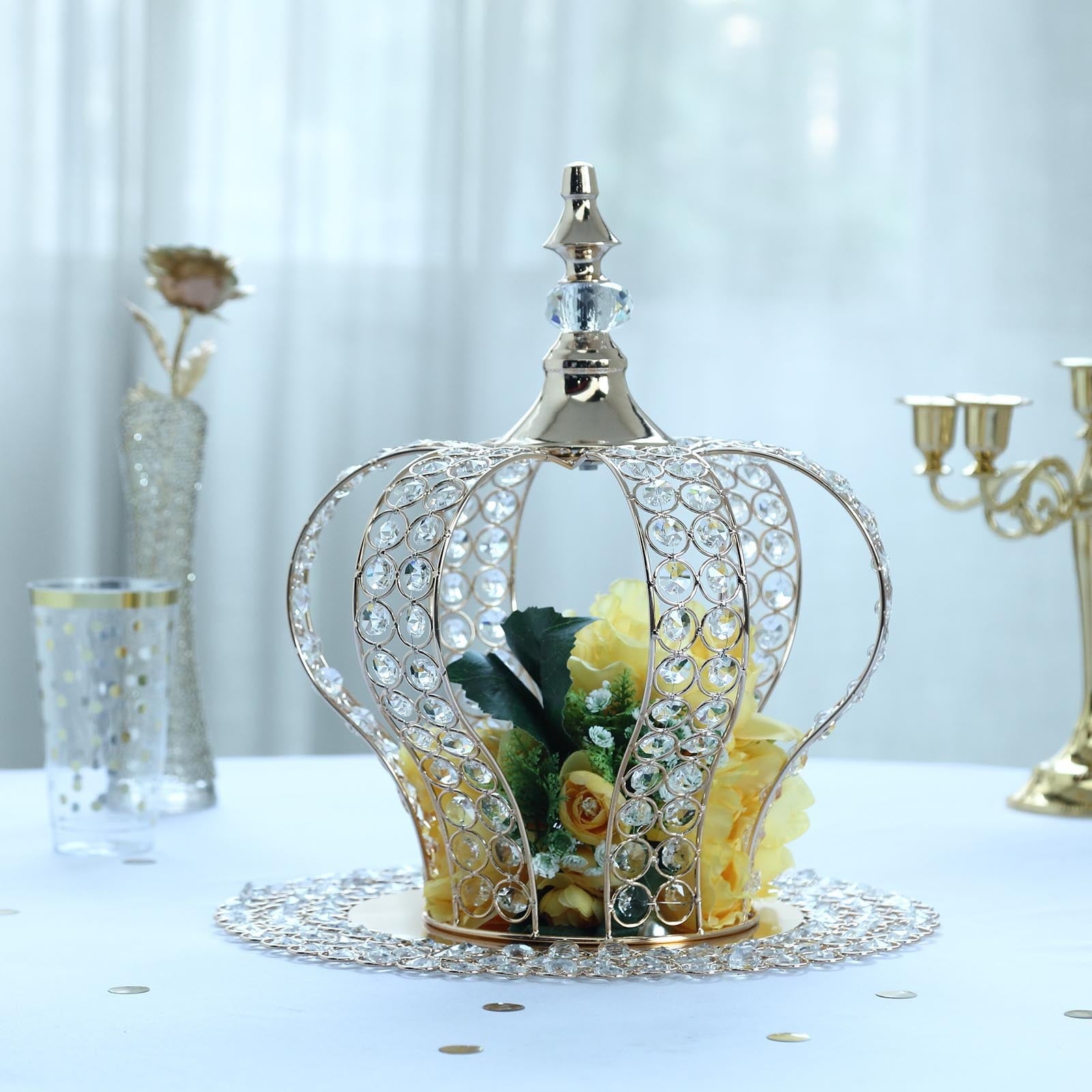 Efavormart 14" Silver Crystal Metallic Royal Crown Cake Topper with 168 Acrylic Beads For Wedding Birthday Party Special Event