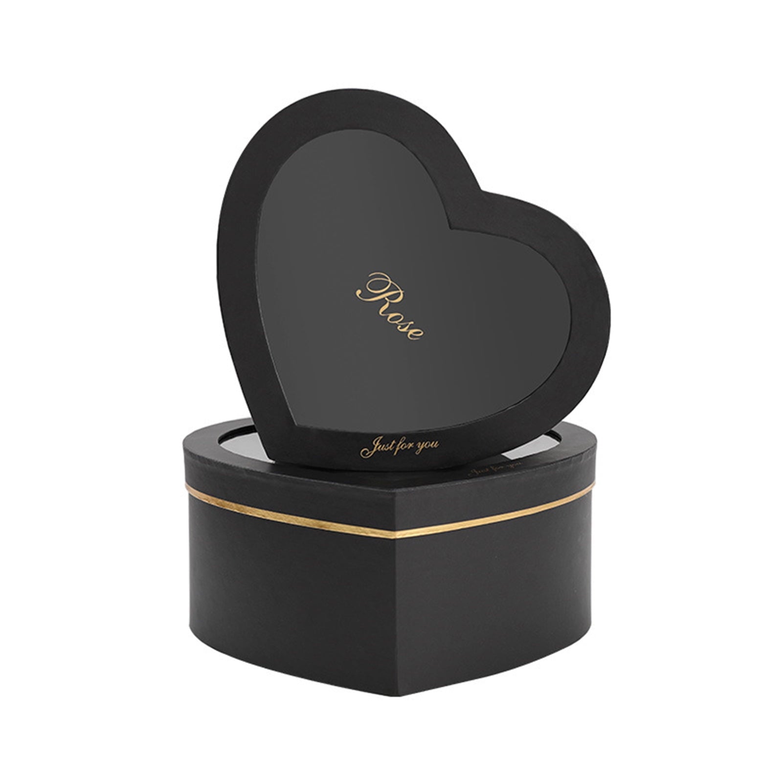 Farfi 2Pcs/Set Flower Box Heart Shaped Hot Stamping Paper Florist Packaging Rose Gift Case for Party (Black)