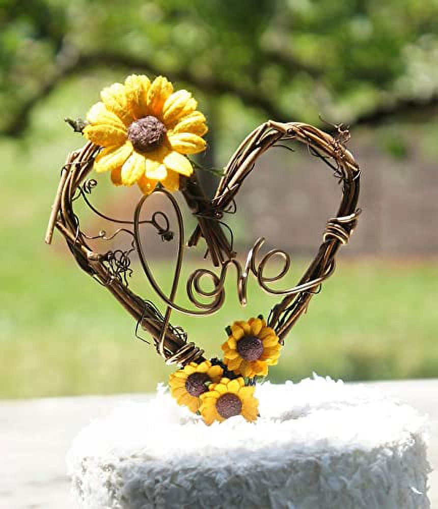 Fymlhomi Rustic Wedding Love Cake Topper in Dried Twigs and Sunflowers