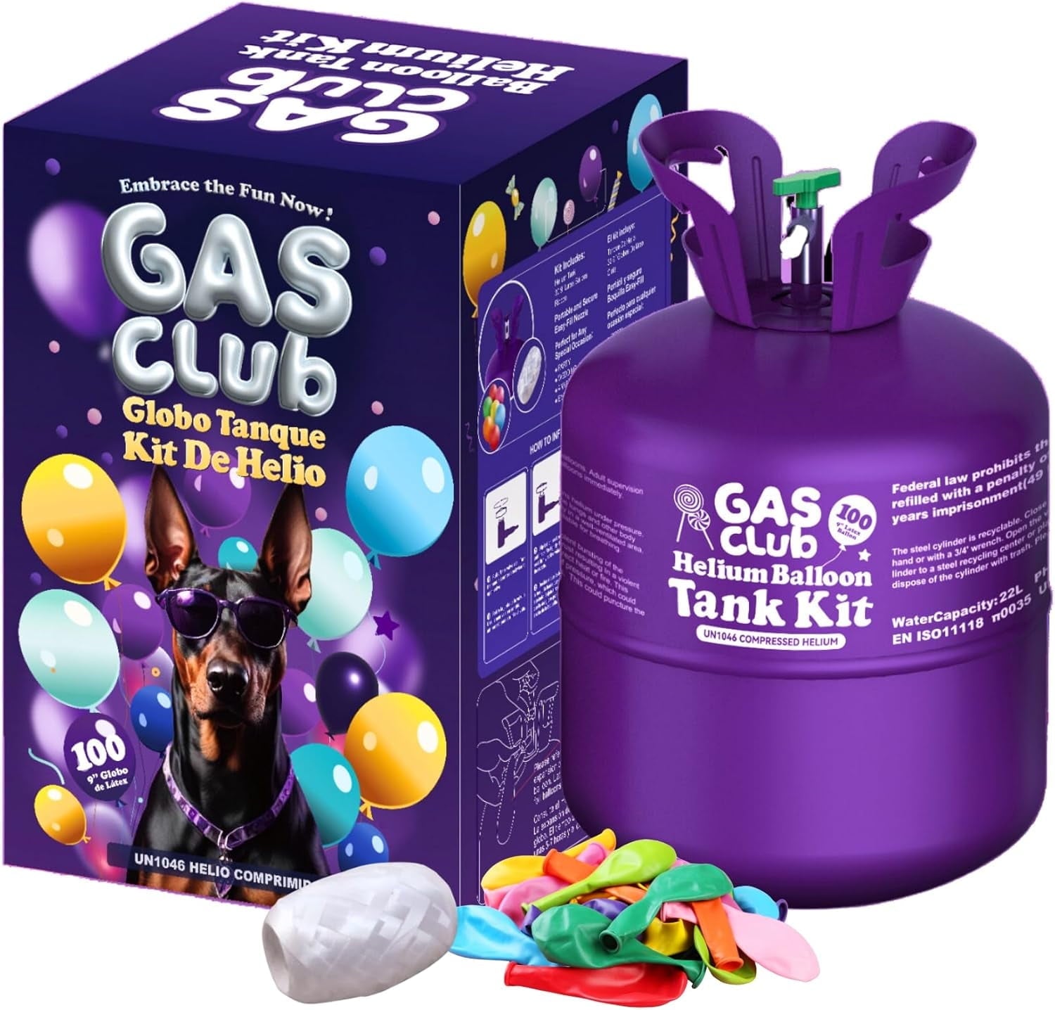 GasClub 22L Helium Tank up to 100 Latex Balloons Helium Tank for Balloons at Home Helium Balloon Pump Kit Blend
