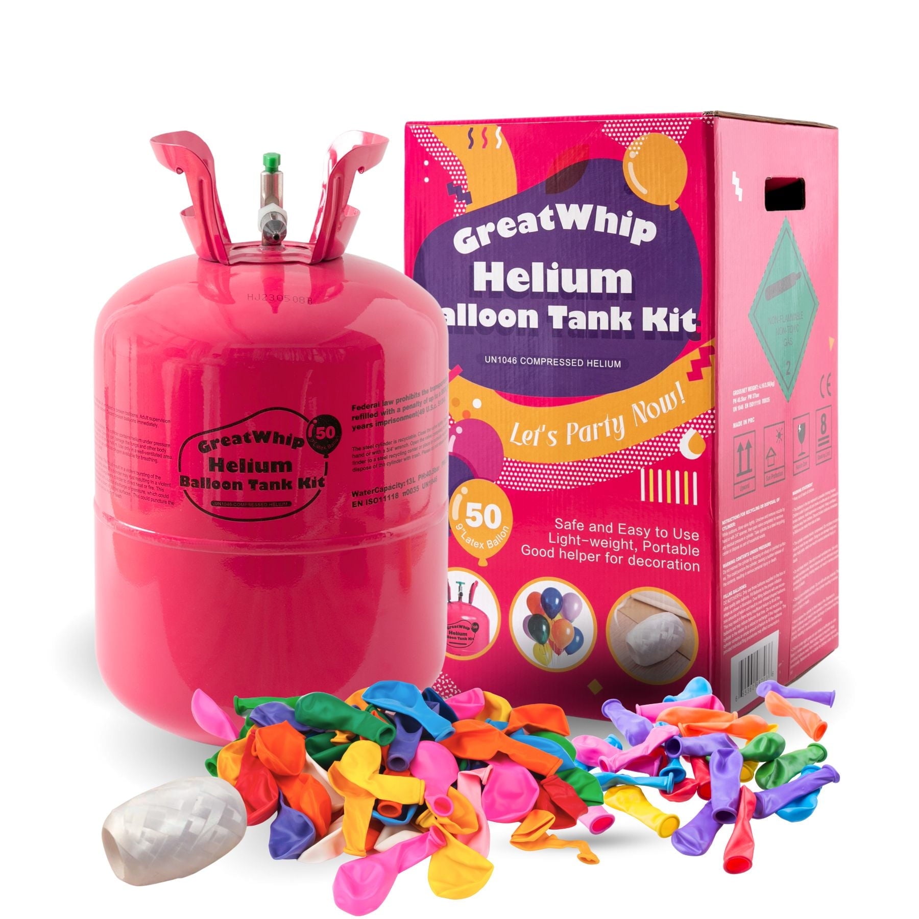 GreatWhip 13L Helium Tank up to 50 Latex Balloons at Home Helium Balloon Pump Kit Blend