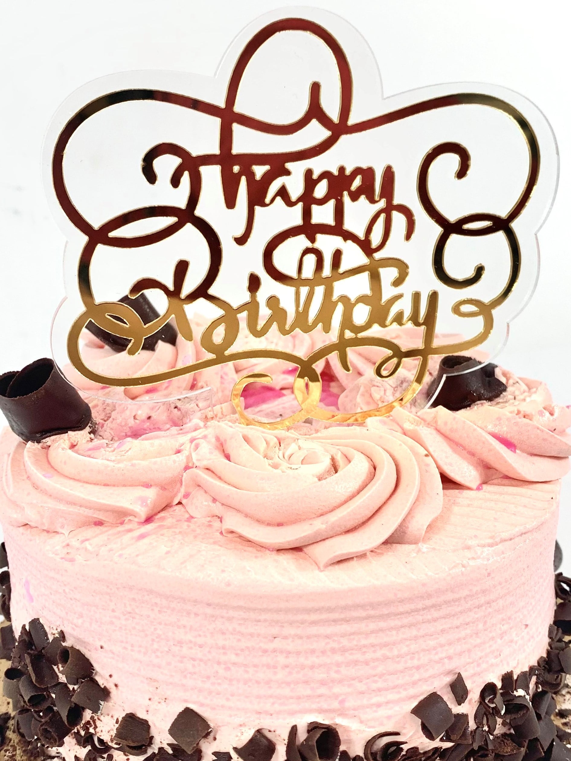 Happy Birthday Cake Topper, Double sided, Clear and Gold Acrylic
