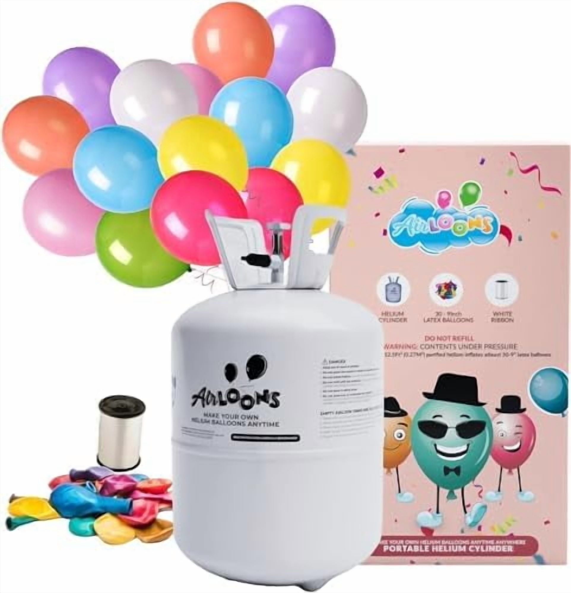 Helium Balloon Kit with 7.5 Cu Ft Tank – Includes 30 Multicolor 9 inch Latex Balloons, Ribbon & Easy to Fill Nozzle – Easy Setup for Birthdays, Weddings, Baby Showers, DIY Party Décor