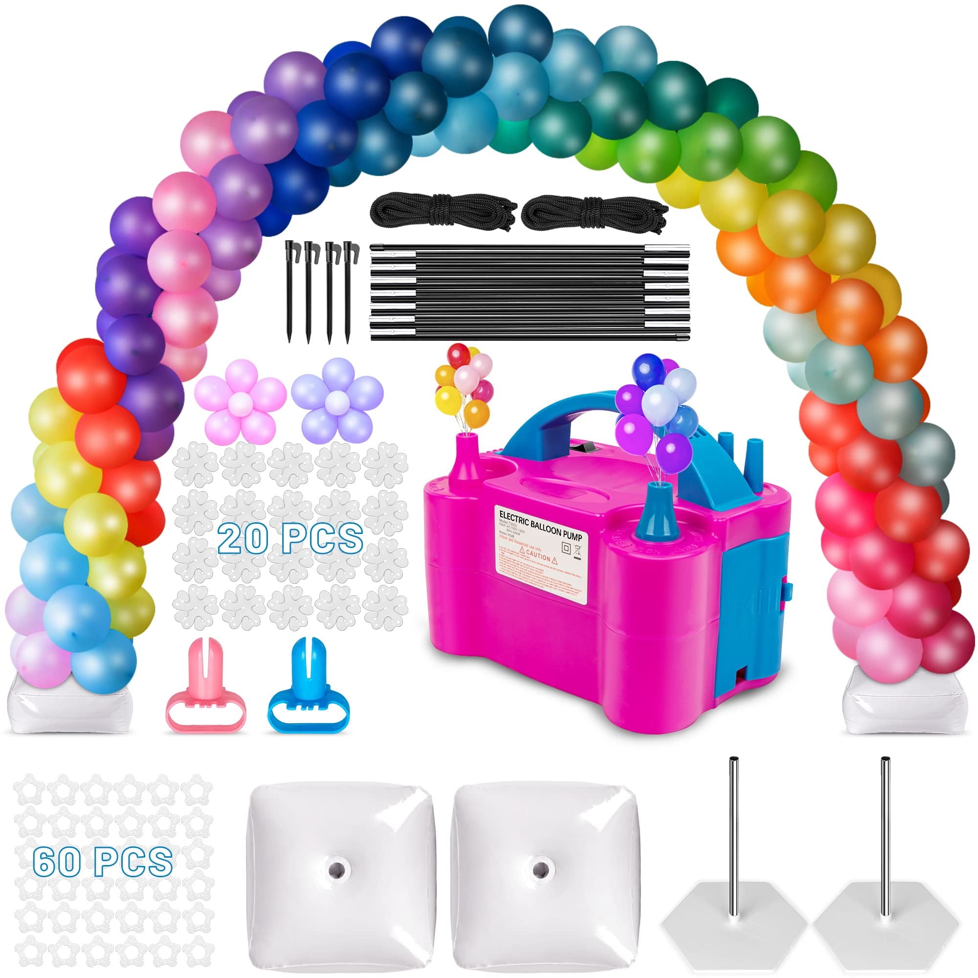 Husfou Balloon Arch Kit and Balloon Pump, 9' Tall x 10' Wide Adjustable Balloon Arch Stand Holder with Bases for Outdoor, Electric Air Pump for Bridal Graduation Baby Shower Decorations Party Supplies
