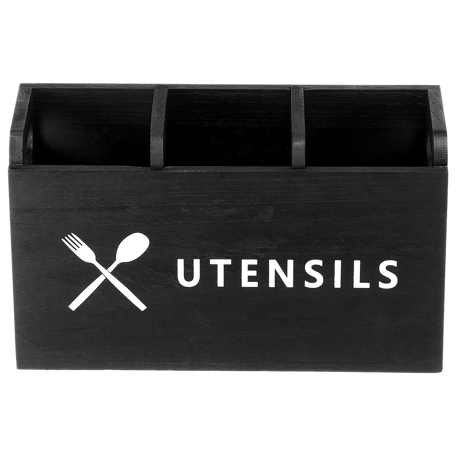 Ikoopy Utensil Holder with 3 Large Compartments Wood Silverware Caddy with Handles Cutlery Holder for Spoons Forks Kitchen Bathroom Accessories