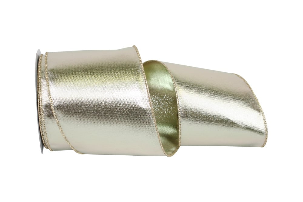 JAM Paper All Occasion Platinum Gold Polyester Christmas Metallic Ribbon, 10yd x 4in, 1/Pack