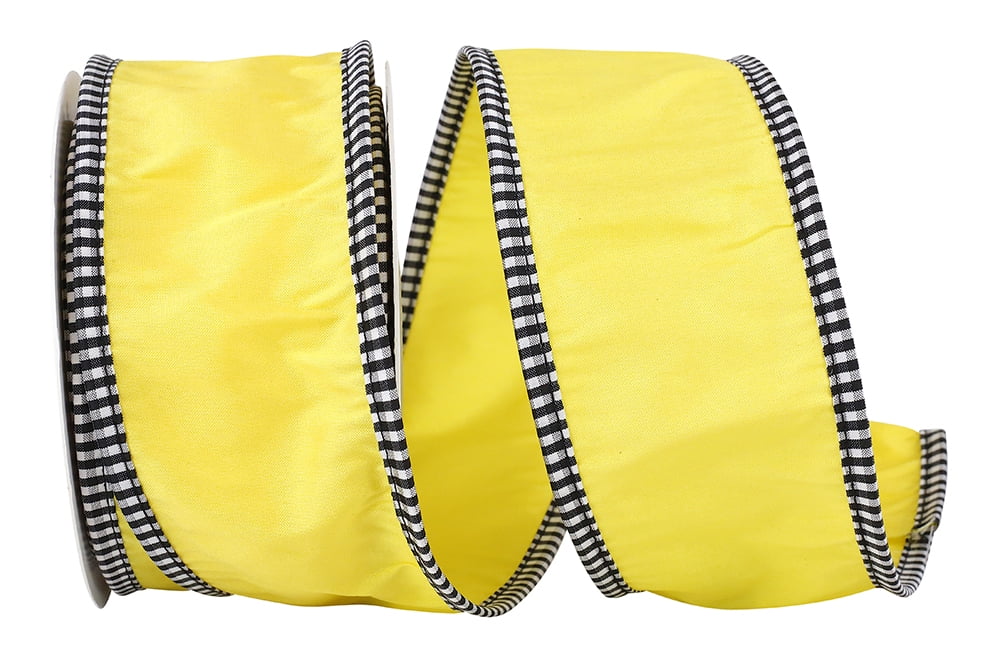JAM Paper All Occasion Yellow Polyester Taffeta Gingham Ribbon, 360" x 2.5"