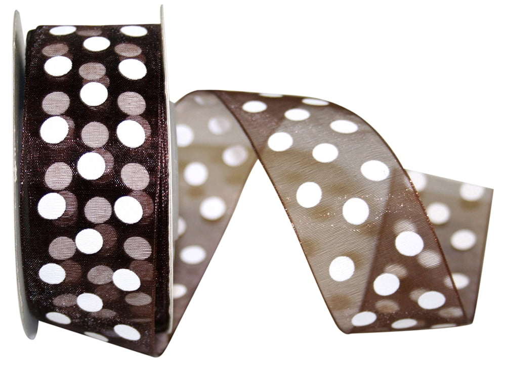 JAM Paper Grosgrain Polka Dot All Occasion White Polyester Ribbon, 1800" x 0.87"