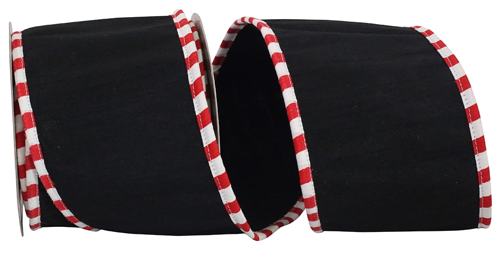 JAM Paper Christmas Black Polyester Design Ribbon, 180" x 4"