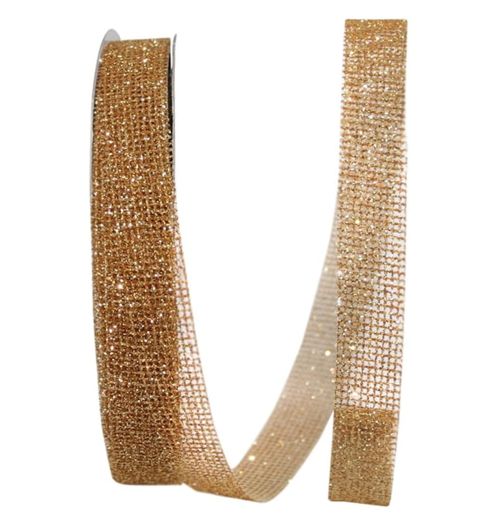 JAM Paper Mesh Christmas Gold Polyester Ribbon, 25yd x 2.5in, 1/Pack