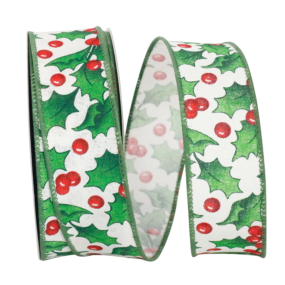 JAM Paper Christmas Holly Multi-color Polyester Ribbon, 20yd x 1.5in, 1/Pack