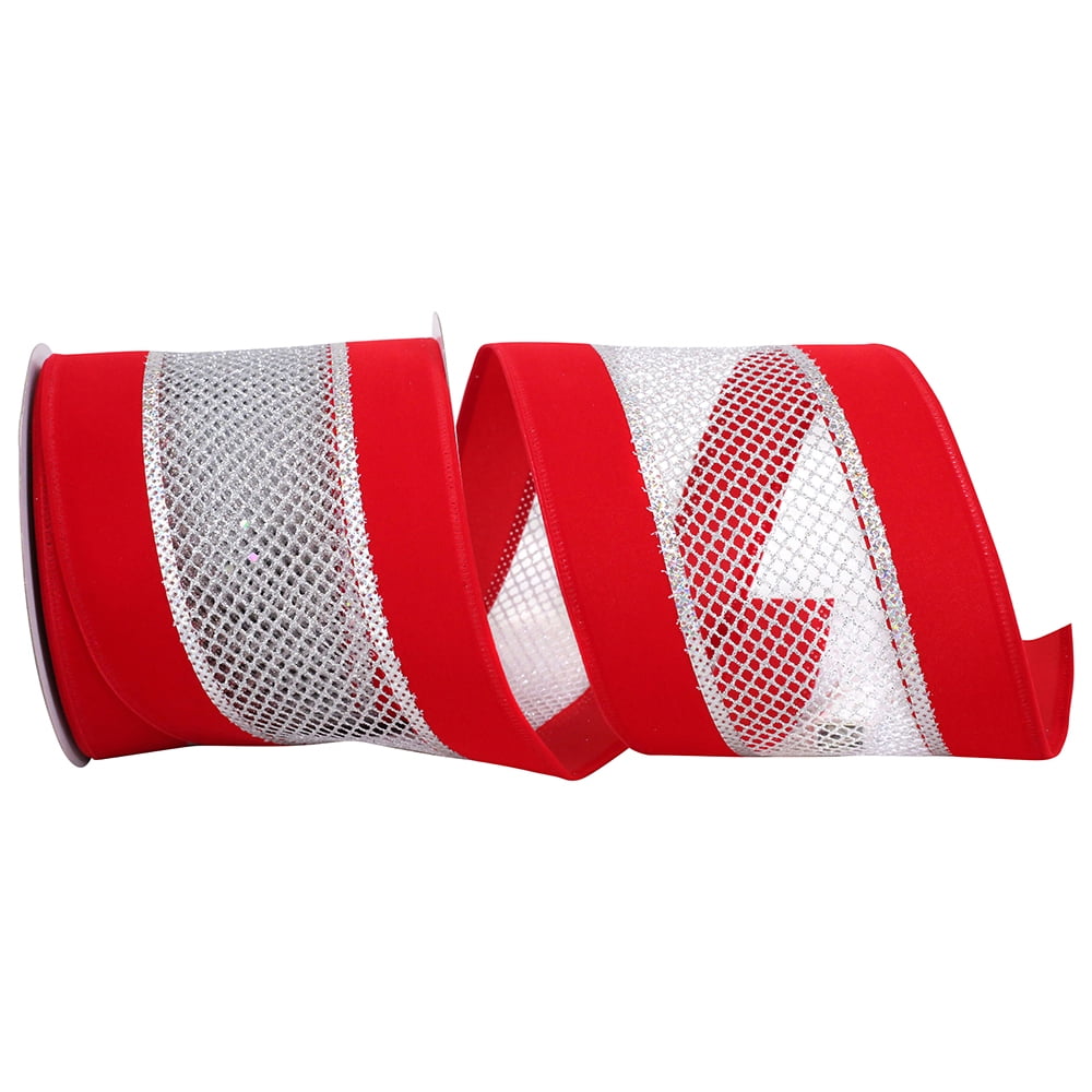 JAM Paper Christmas Overlay Ribbon, Blue, 4 in x 5 yd, 1/Pack