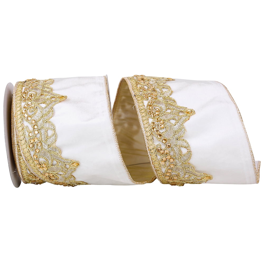 JAM Paper Christmas Overlay Ribbon, Royal Blue & Gold, 2.5 in x 10 yd, 1/Pack