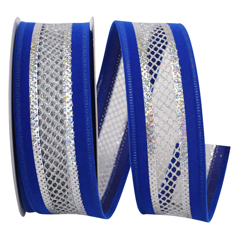 JAM Paper Christmas Overlay Ribbon, Blue, 4 in x 5 yd, 1/Pack