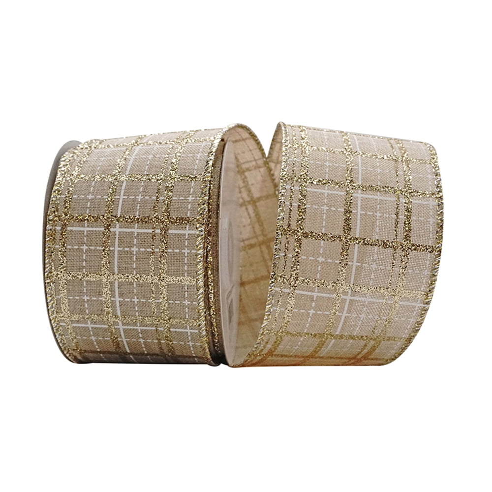 JAM Paper Christmas Stripe Ribbon, Glitter, Gold, 2.5in x 10yd, 1/Pack