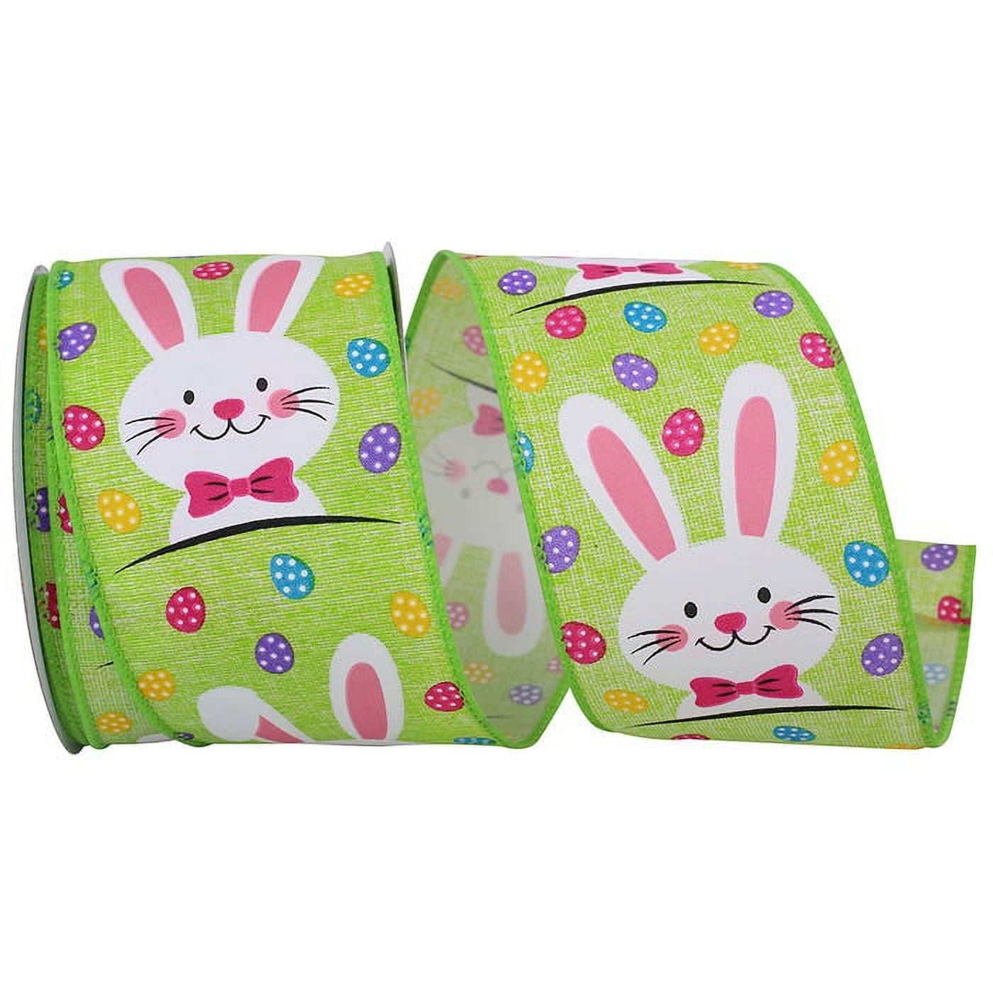 JAM Paper Easter Ribbon, Bunny & Eggs, Lime Green, 2 1/2in x 10yd, 1 Pack