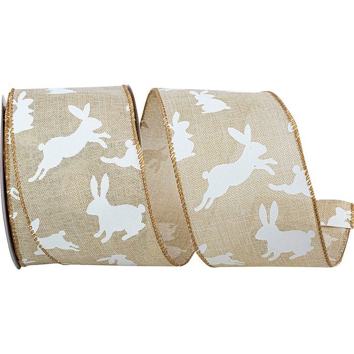 JAM Paper Easter Ribbon, Natural/White Bunny, 2 1/2in x 10yd, 1 Pack