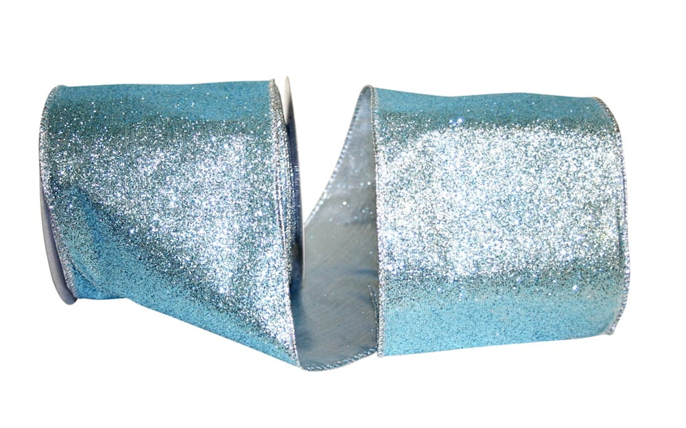 JAM Paper Glitter Christmas Aqua Nylon Ribbon, 10yd X 4in, 1/Pack