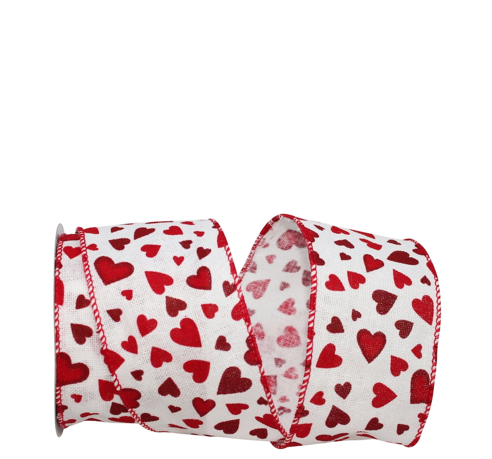 JAM Paper Valentines Day Ribbon, Red & White, 2.5in x 10yd, 1/Pack