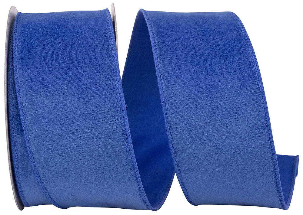 JAM Paper Velvet Plush Fashion Wired Edge Ribbon, Royal Blue, 2.5in x 10yd, 1 per Pack