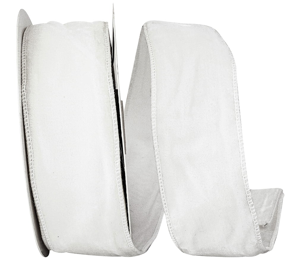 JAM Paper Velvet Plush Tissue Backed Wired Edge Ribbon, White, 2.5in x 10yd, 1/ per Pack