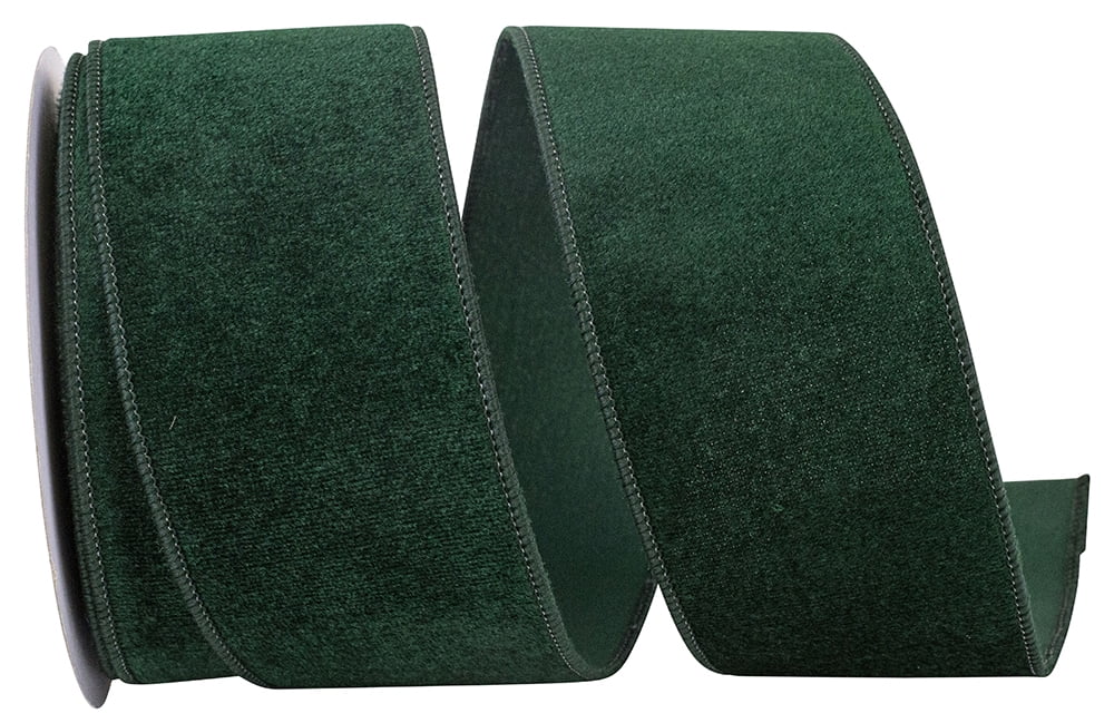 JAM Paper Velvet Plush Wired Edge Ribbon, Hunter, 2.5in x 10yd, 1 per Pack