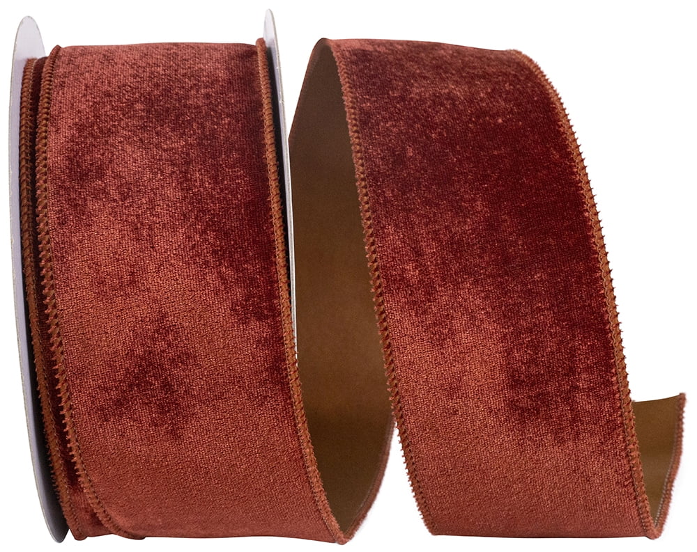 JAM Paper Velvet Plush Wired Edge Ribbon, Rust, 2.5in x 10yd, 1 per Pack