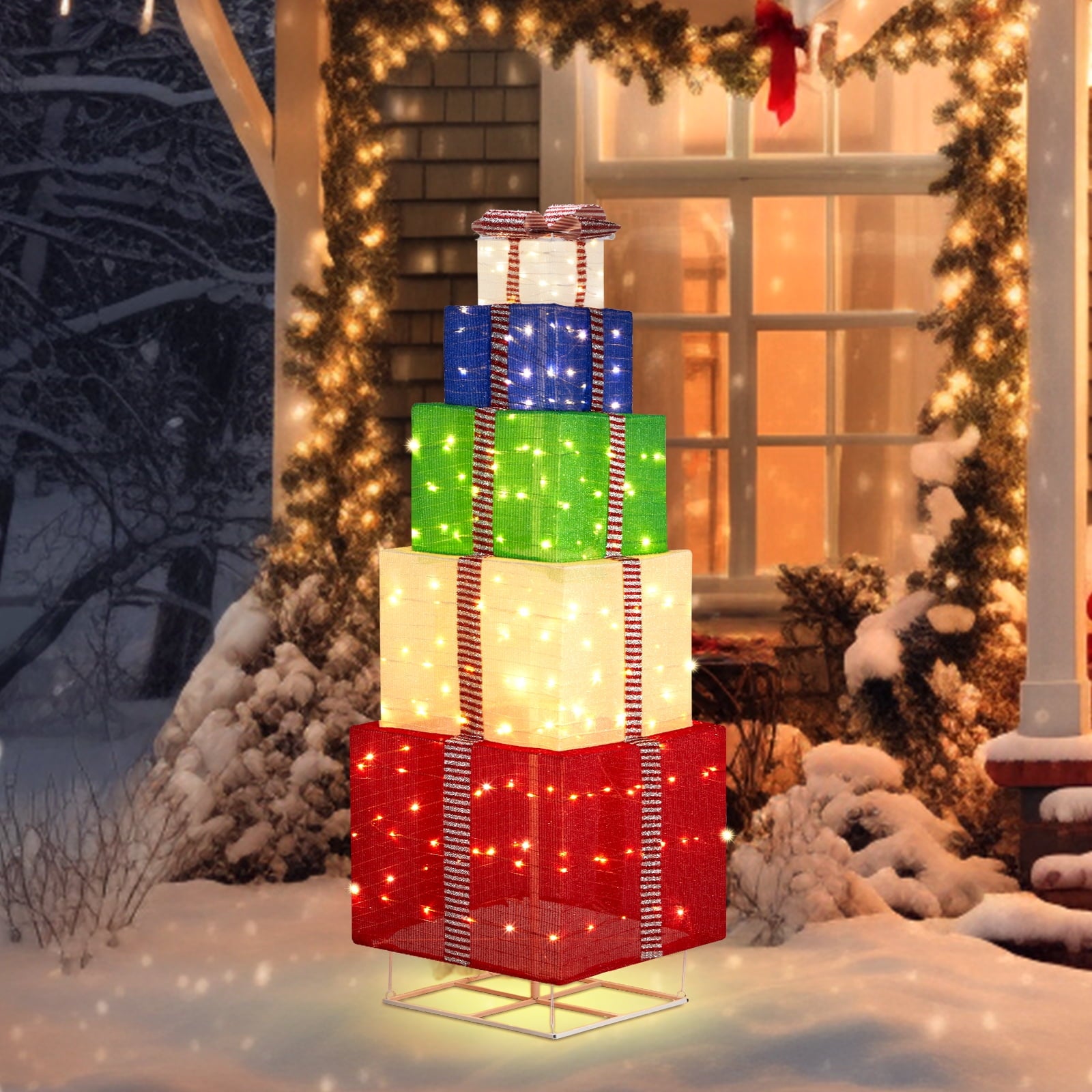Ktaxon 6FT Lighted Gift Boxes for Christmas Holiday Decor,Outdoor Indoor Christmas Decor,Multi-colored