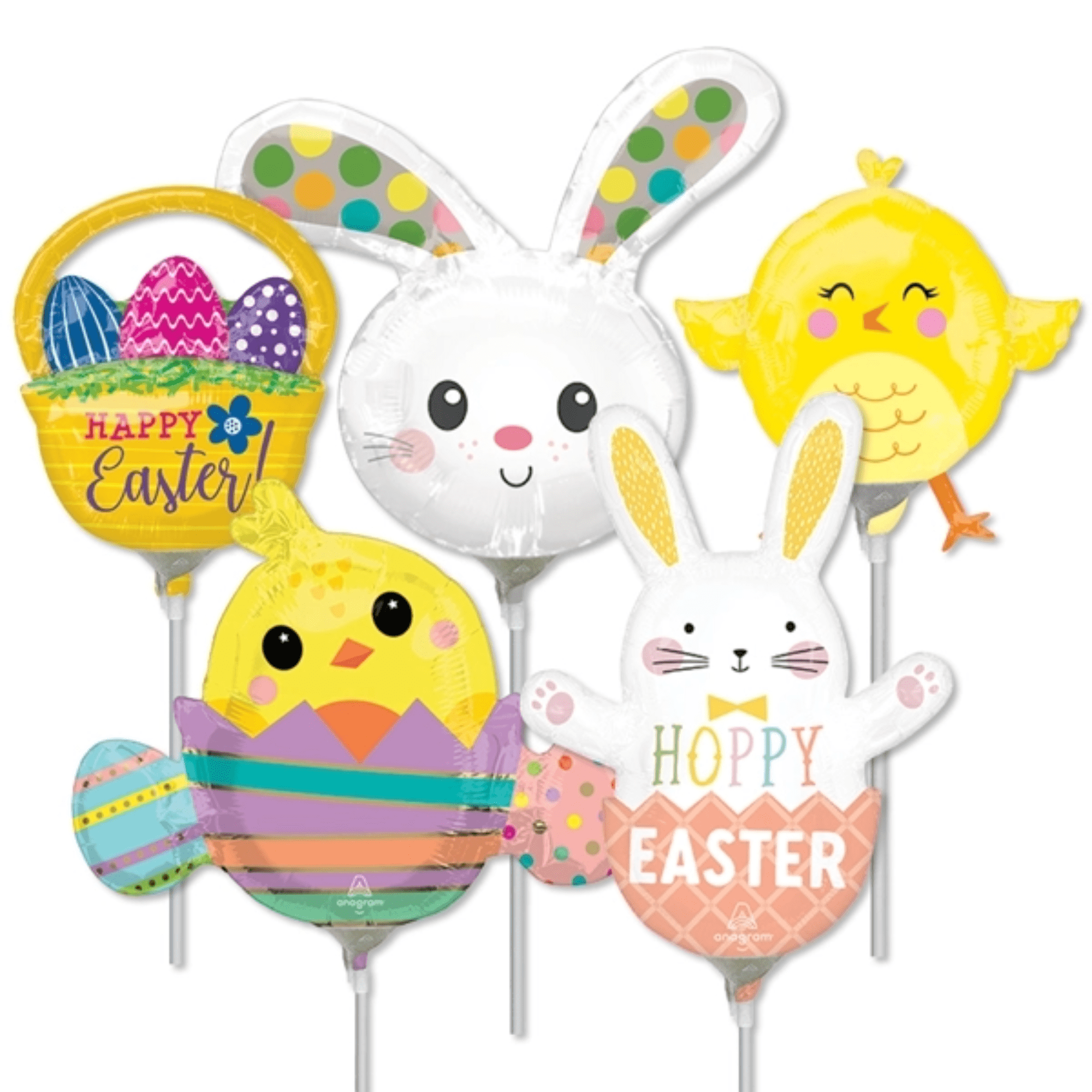 LoonBalloon 14 Inch Easter Stick Balloons (16 Pack) - Pre-Inflated