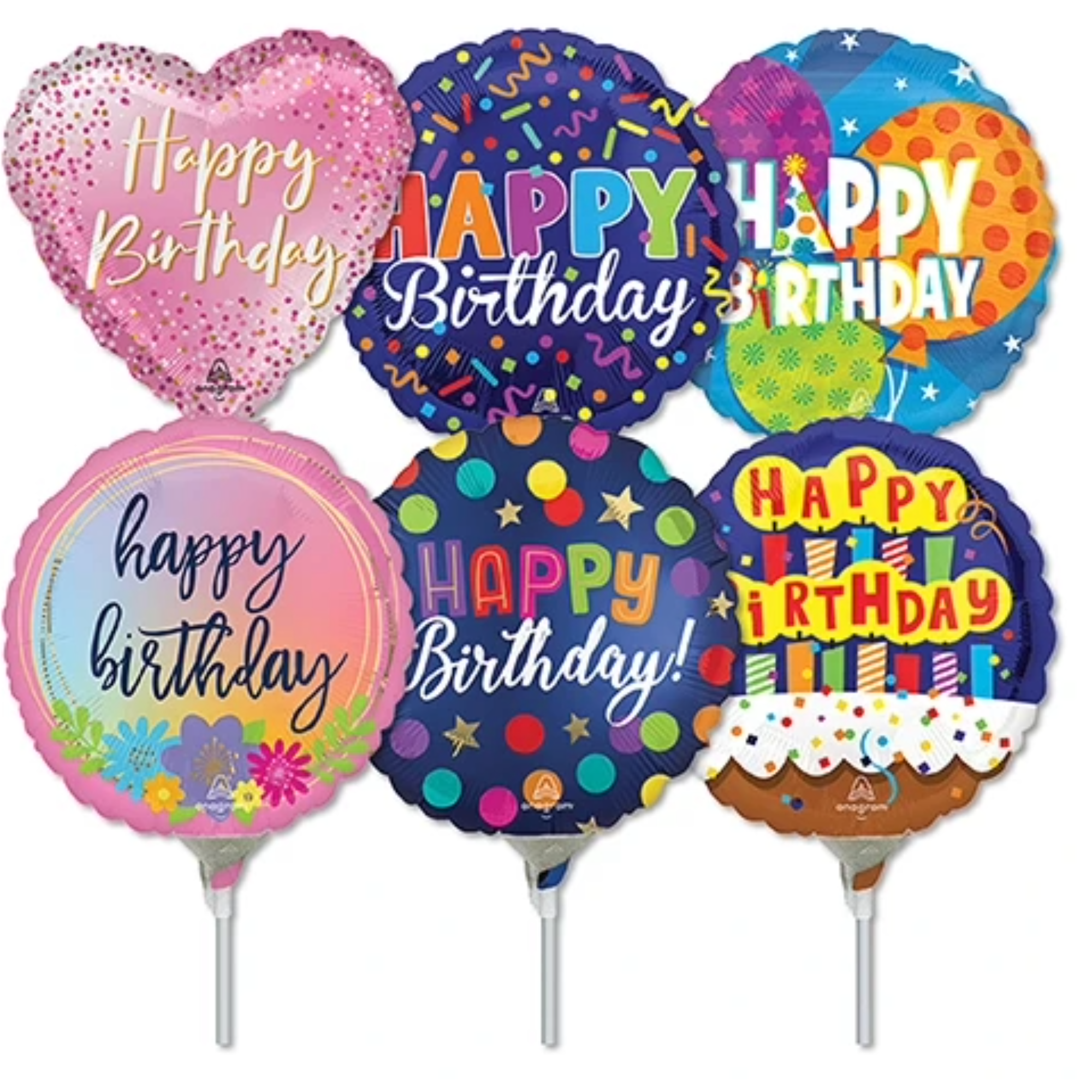 LoonBalloon 4 Inch Birthday Theme Micro Stick Balloons (30 Pack)-Pre-Inflated
