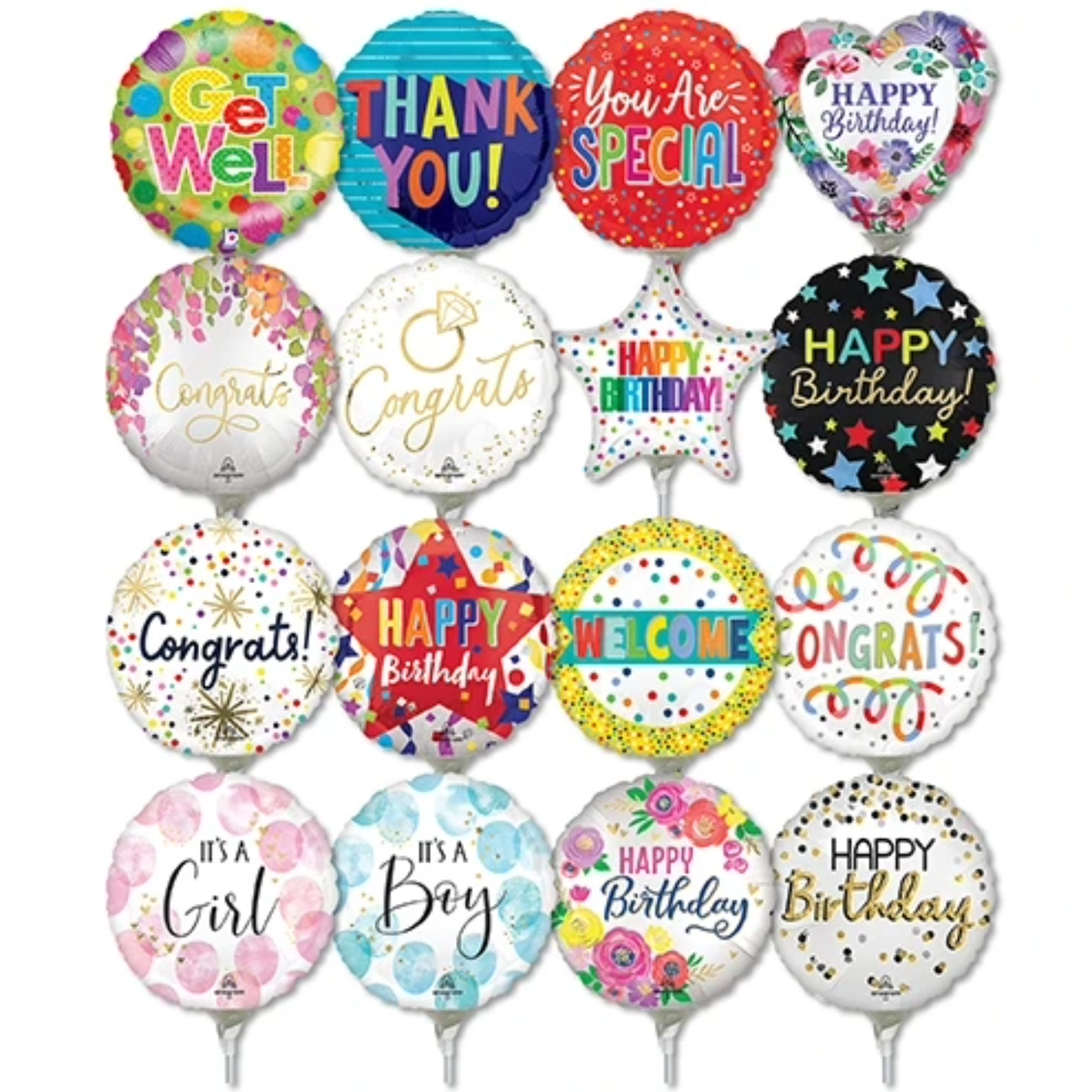 LoonBalloon 9 Inch Assorted Message Stick Value Pack Balloons (30 Pack)-Pre-Inflated