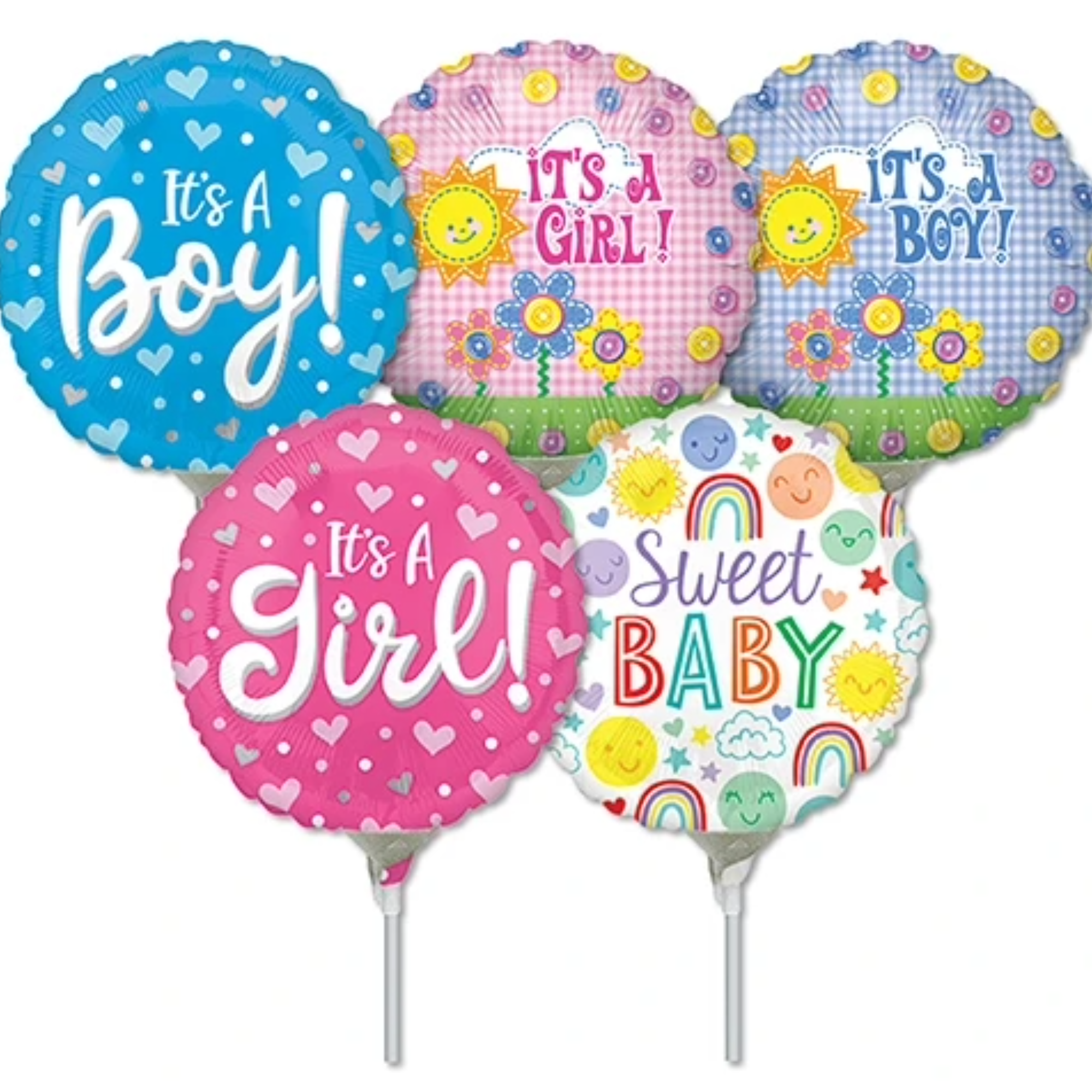 LoonBalloon 9 Inch Baby Stick Value Pack Balloons (30 Pack) - Pre-Inflated