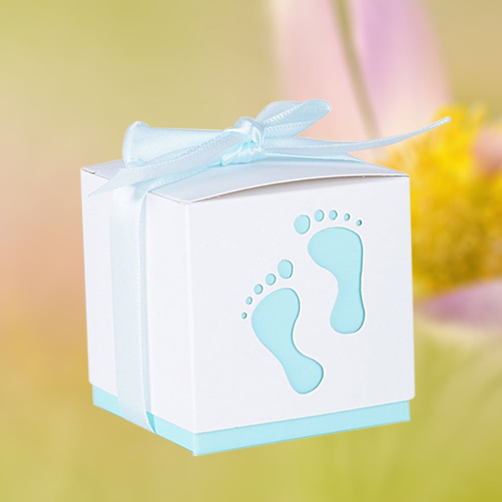 MLINS 100 Pcs Hollowed Candy Box Wedding Favor Boxes Chocolate Candy Wrappers Party Favors for Bridal Shower Wedding Party Birthday(Sky-blue with Ribbon)